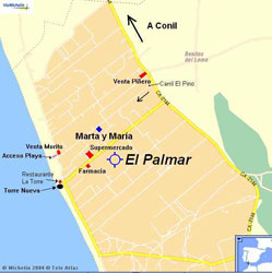 Mapa de localizacin de casa Marta y Mara (cuadrado azul)